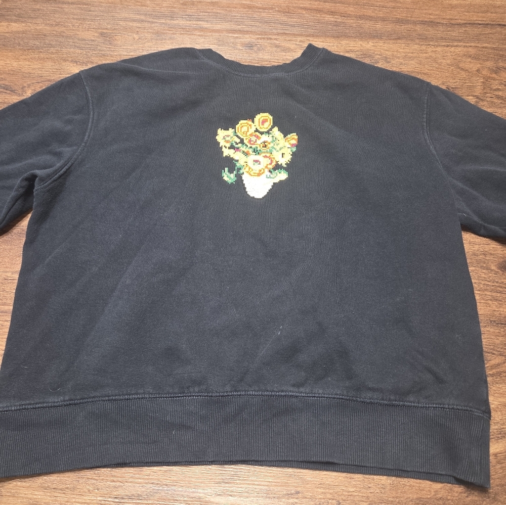 Zara Black Long Sleeve Van Gogh Embroider Cotton/polyester Shirt